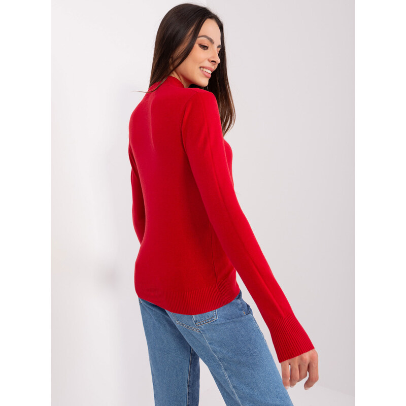 Fashionhunters Červený vypasovaný svetr s rolákem