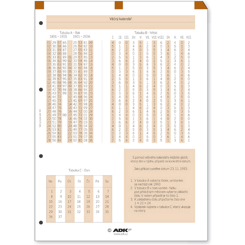 Formulář Věčný kalendář A4 (1 list)