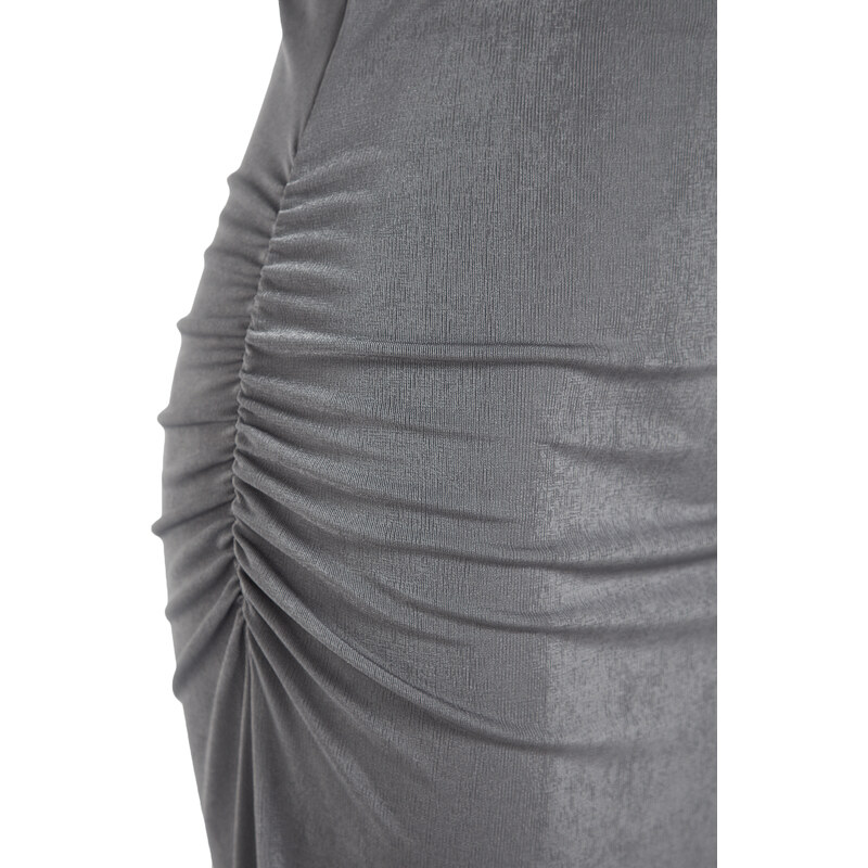 Trendyol Gray Premium with a Glossy Finish and Soft Textured Drape Maxi Knitted Skirt