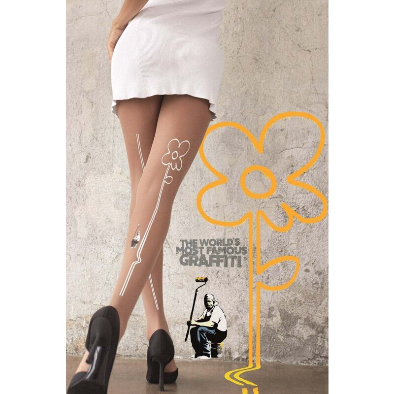 Marilyn Matné béžové vzorované punčochy Banksy Two Lines 20DEN