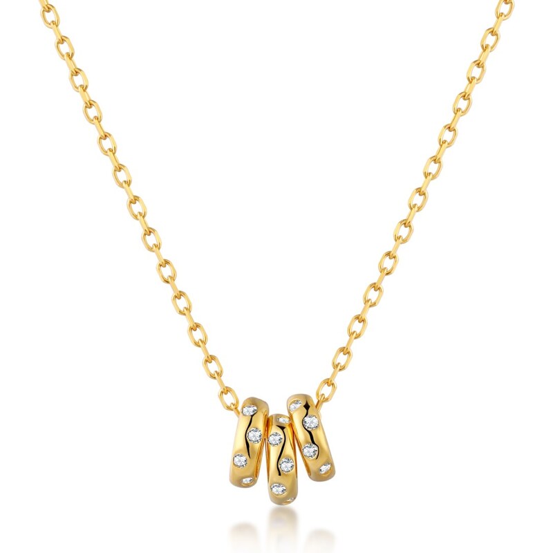 Pozlacený stříbrný náhrdelník s kroužky zdobenými zirkony - Meucci SYN016