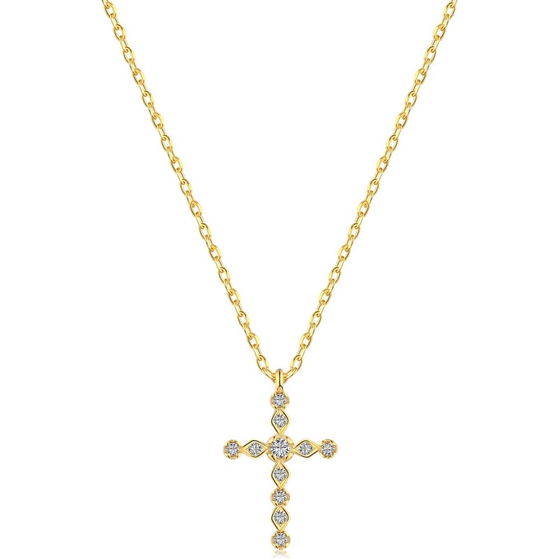Pozlacený stříbrný náhrdelník s křížkem zdobeným zirkony - Meucci SYN021
