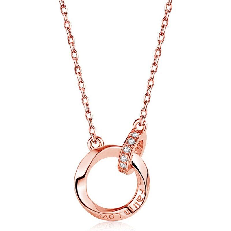 Pozlacený stříbrný náhrdelník se spojenými kroužky a nápisem - Meucci SYN028