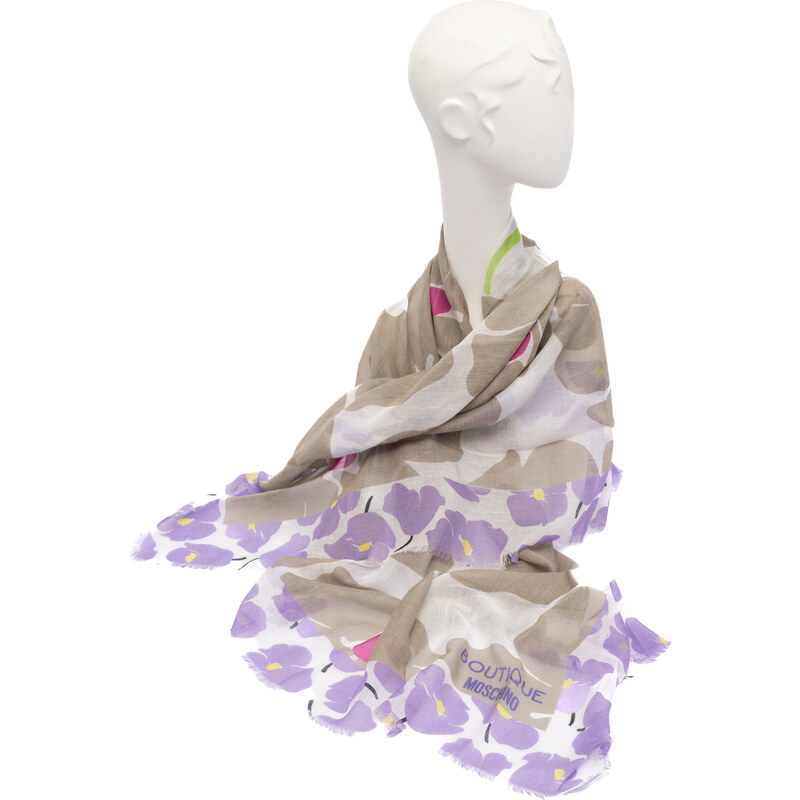 Fialovo-hnědý šátek s květy Boutique Moschino