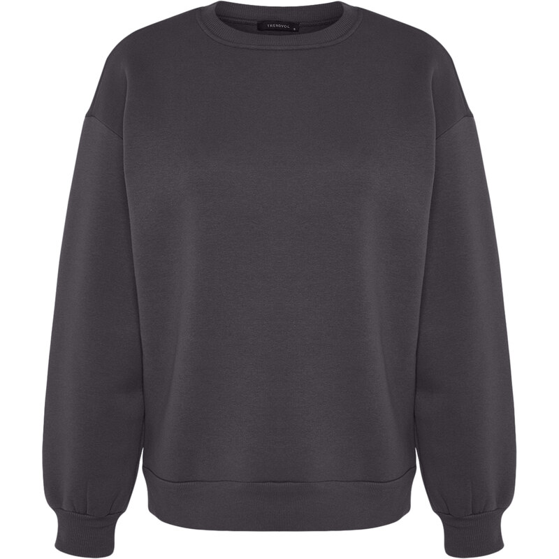 Trendyol Anthracite Oversize/Comfortable fit Basic Crew Neck Thick/Fleece Knitted Sweatshirt