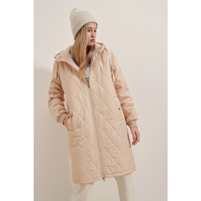 Bigdart 5138 Quilted Long Puffy Coat - Beige