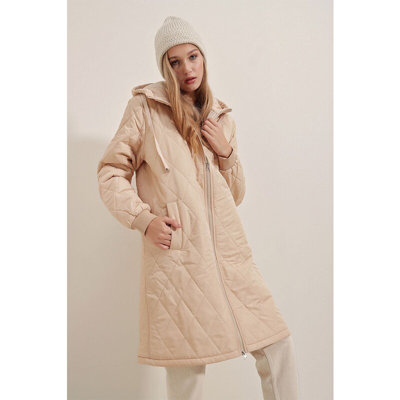 Bigdart 5138 Quilted Long Puffy Coat - Beige