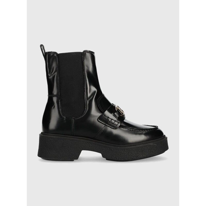 Kožené kotníkové boty Tommy Hilfiger TH HARDWARE LOAFER BOOT dámské, černá barva, na plochém podpatku, FW0FW07317
