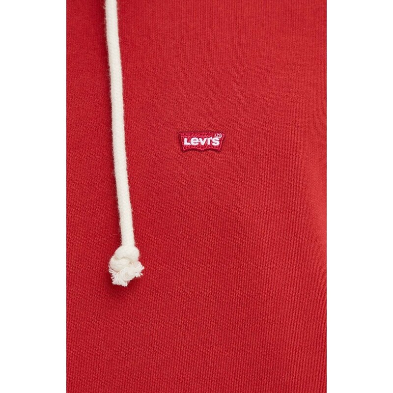 Bavlněná mikina Levi's pánská, červená barva, s kapucí, hladká