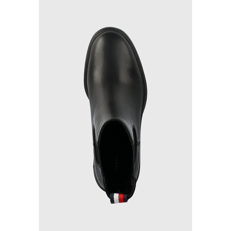 Kožené kotníkové boty Tommy Hilfiger ESSENTIAL MIDHEEL LEATHER BOOTIE dámské, černá barva, na podpatku, FW0FW07523
