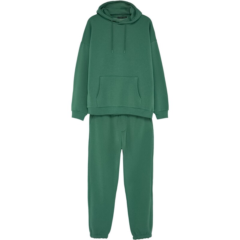 Trendyol Green Oversize/Wide-Cut Leg Elastic Basic Inner Fleece Cotton Tracksuit