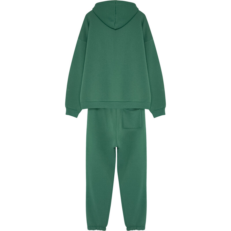 Trendyol Green Oversize/Wide-Cut Leg Elastic Basic Inner Fleece Cotton Tracksuit