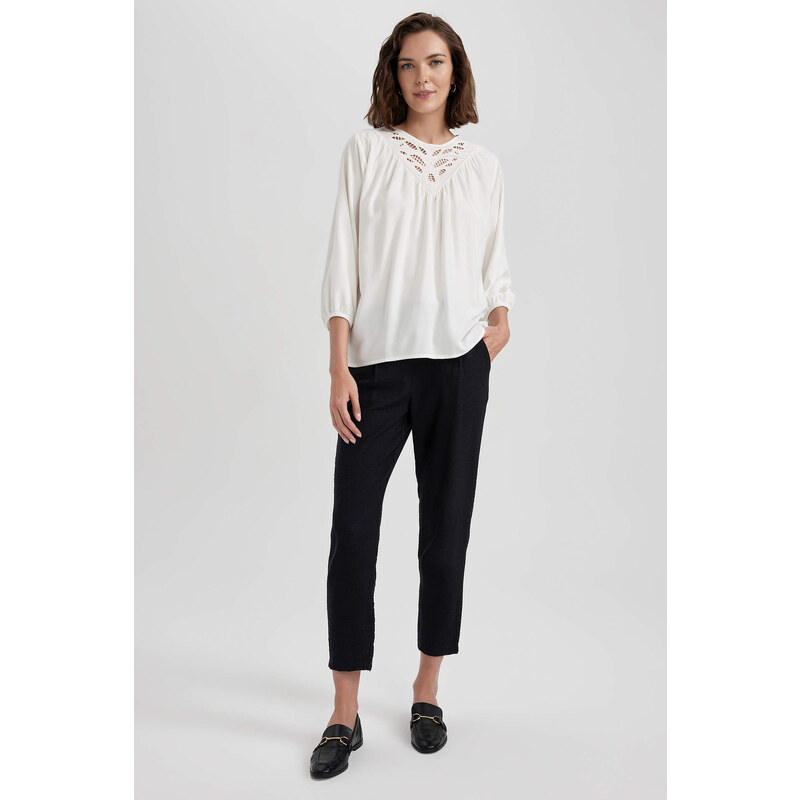 DEFACTO Square Neck Regular Fit Long Sleeve Blouse