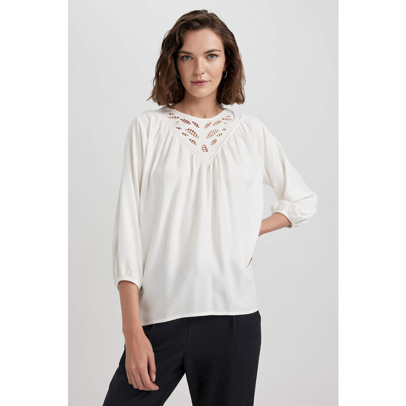 DEFACTO Square Neck Regular Fit Long Sleeve Blouse