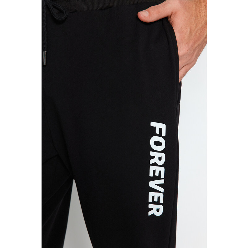 Trendyol Black Regular/Regular Fit Printed Elastic Cuff Sweatpants