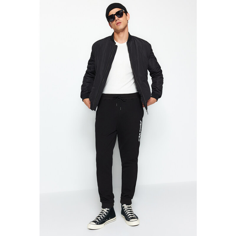 Trendyol Black Regular/Regular Fit Printed Elastic Cuff Sweatpants