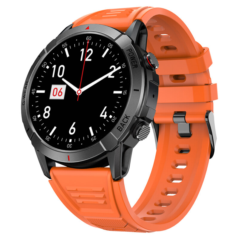 Chytré hodinky Madvell Horizon s bluetooth voláním černá s oranžovým sportovním silikonovým řemínkem
