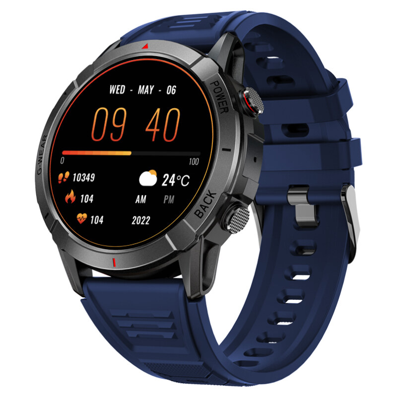 Chytré hodinky Madvell Horizon s bluetooth voláním černá s modrým sportovním silikonovým řemínkem