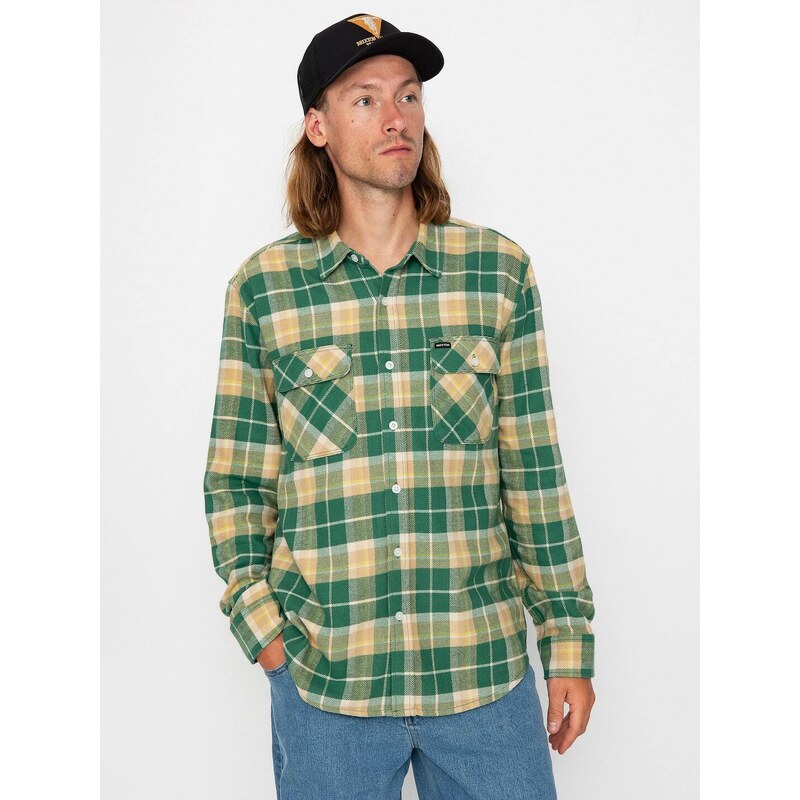 Brixton Bowery Flannel Ls (washed pine needle/washed gold)zelená