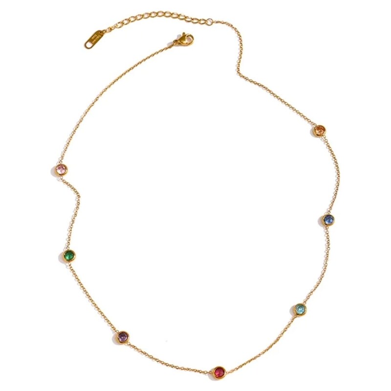 GRACE Jewellery Ocelový náhrdelník s barevnými zirkony Simona