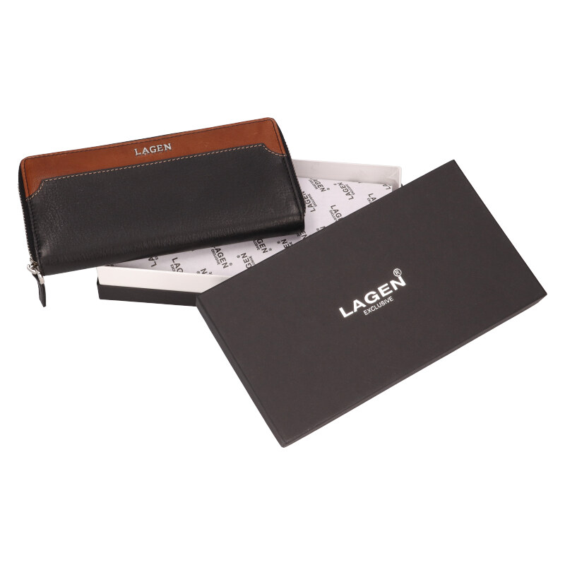 Lagen Dámská kožená peněženka BLC/25260/122 černá/koňak