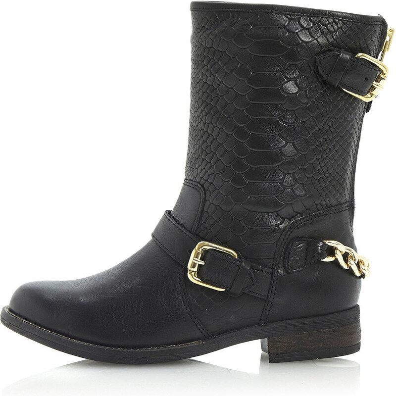 Topshop **Rottie Snake Biker Boots with Chain by Dune