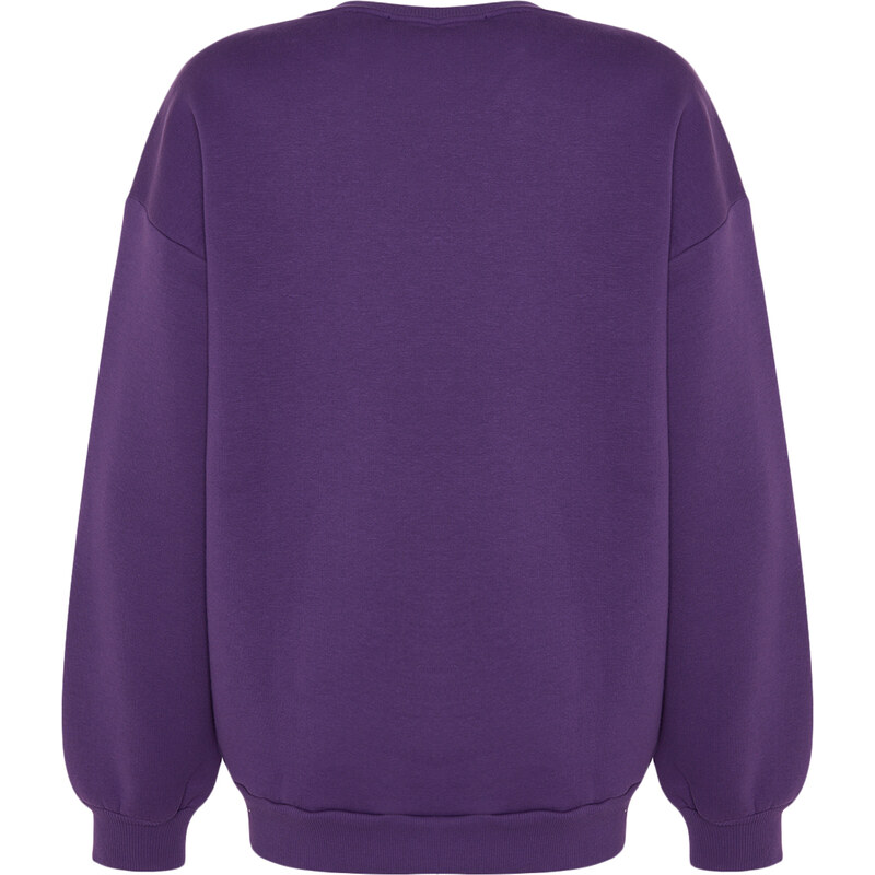 Trendyol Purple Oversize/Comfortable fit Basic Crew Neck Thick/Polarized Knitted Sweatshirt