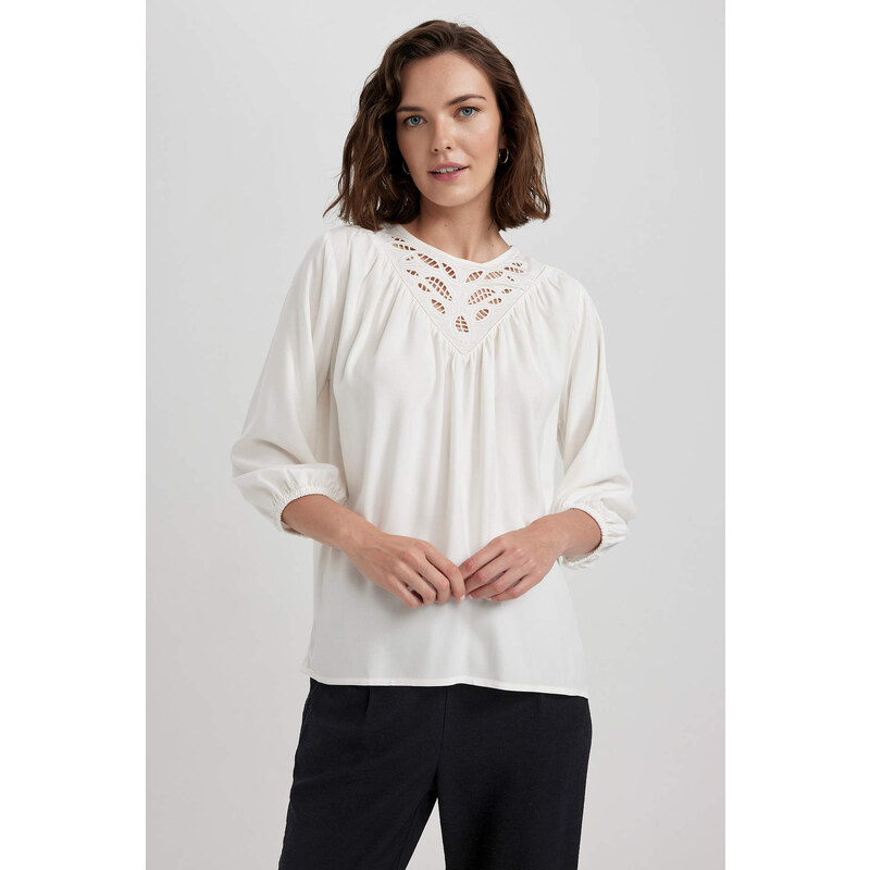 DEFACTO Square Neck Regular Fit Long Sleeve Blouse