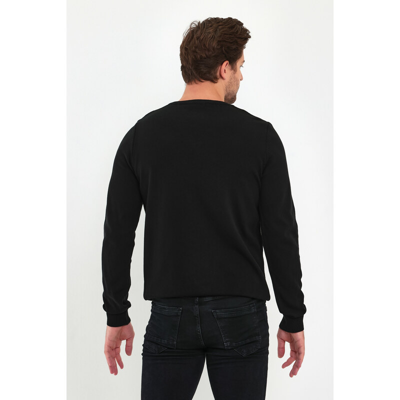 Lafaba Men's Black V-Neck Basic Knitwear Sweater