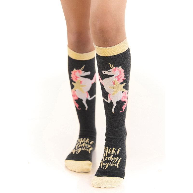 Mushi Unicorn Girls Kids Knee High Socks Black