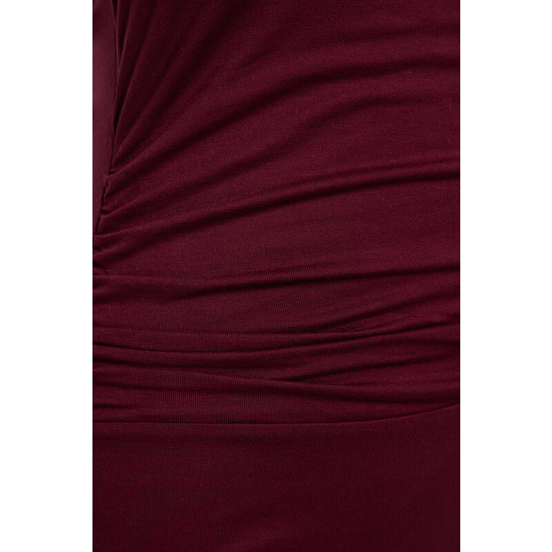 Trendyol Burgundy Fitted Viscose Gathered V-Neck Elastic Snaps Knitted Body