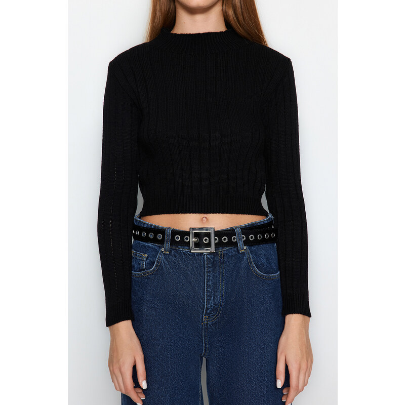 Trendyol Black Crop Basic pletený svetr