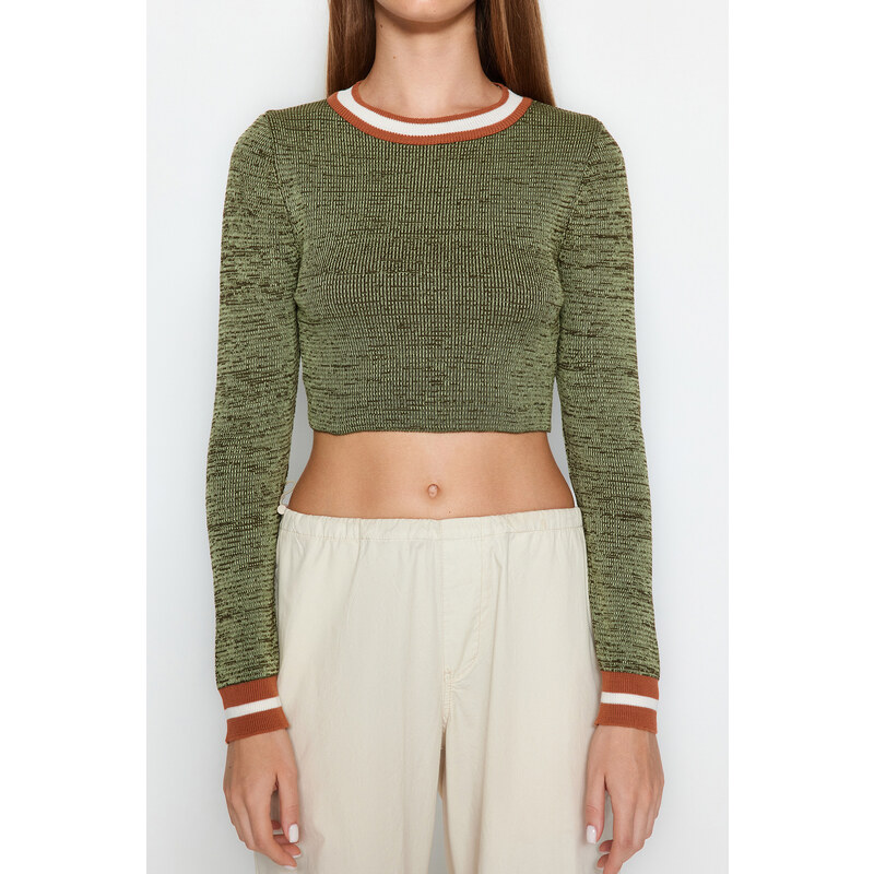 Pletený svetr Trendyol Khaki Super Crop