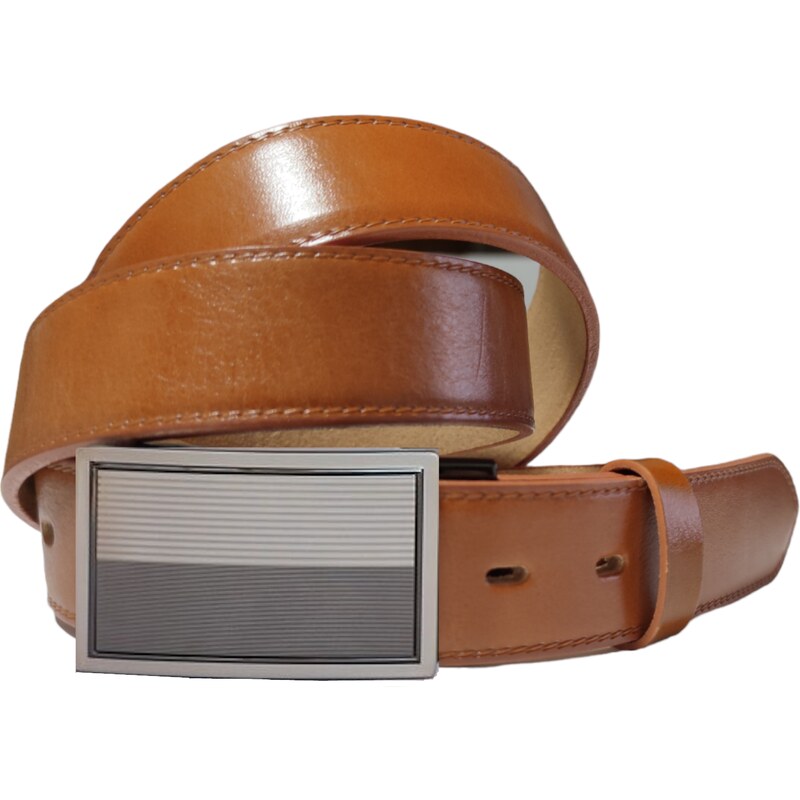Penny Belts Pánský kožený pásek oranžovo hnědý - plná spona LM3