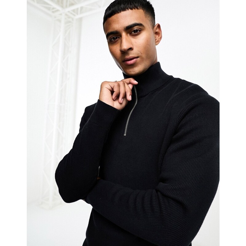 ONLY & SONS ribbed half zip jumper in navy