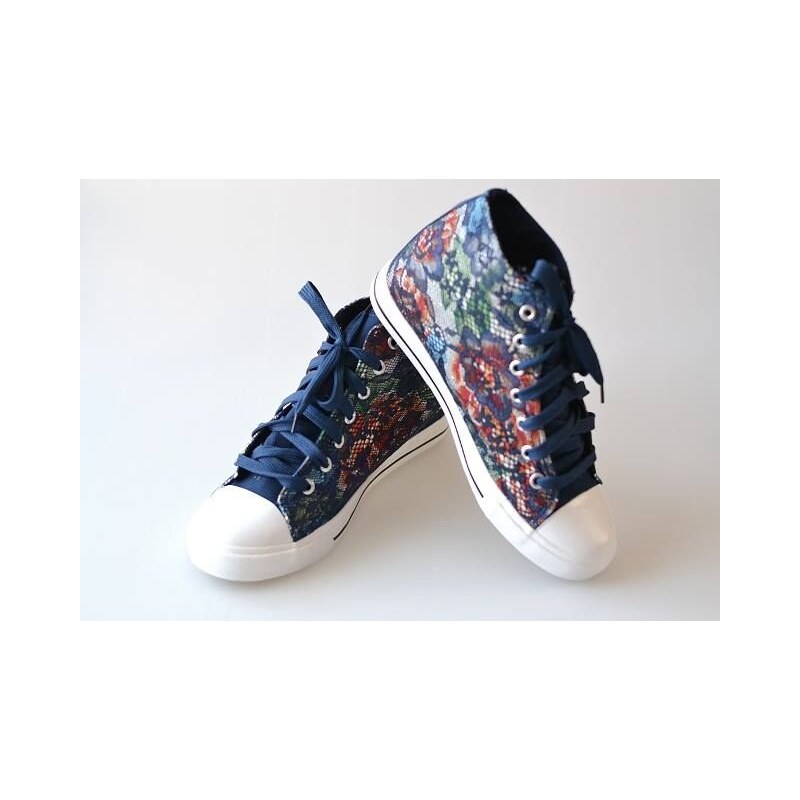 Fashion shoes Dámské kotníčkové květované tenisky potažené modrou krajkou
