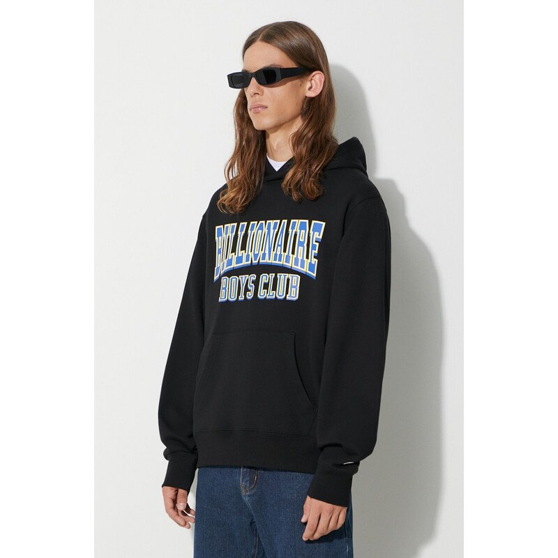 Bavlněná mikina Billionaire Boys Club VARSITY LOGO POPOVER HOOD pánská, černá barva, s kapucí, potiskem, B23328