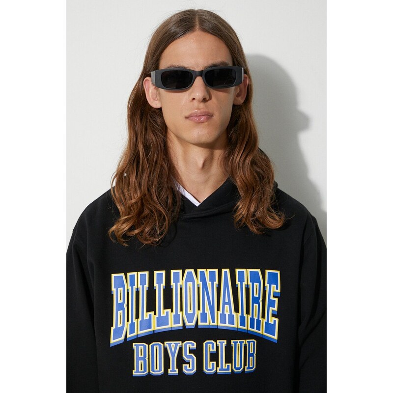 Bavlněná mikina Billionaire Boys Club VARSITY LOGO POPOVER HOOD pánská, černá barva, s kapucí, potiskem, B23328