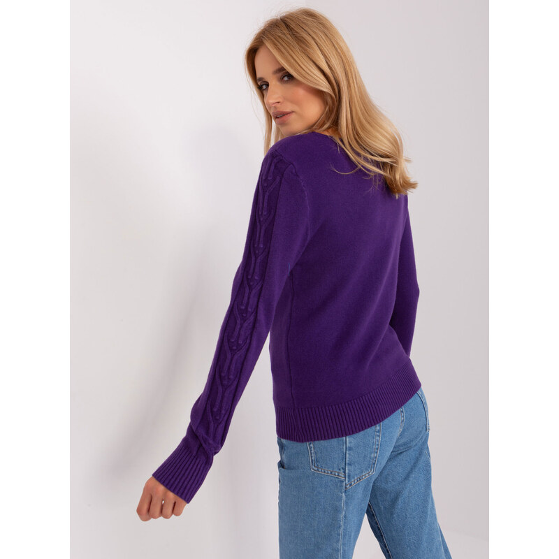 Fashionhunters Tmavě fialový svetr s copánky