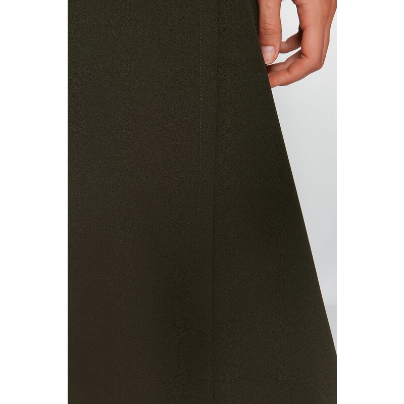 Trendyol Khaki Double Breasted Closed Crepe Midi Knitted Skirt