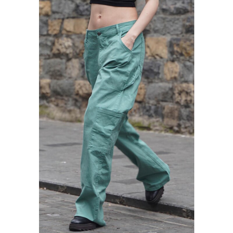 Madmext Mint Green Straight Fit Cargo Trousers