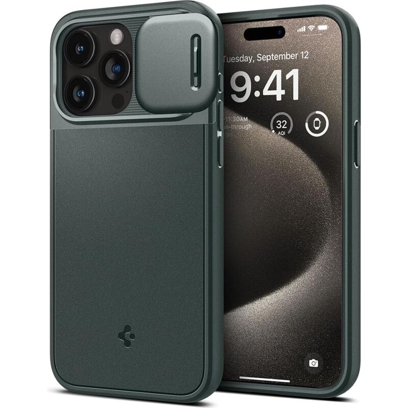 Ochranný kryt na iPhone 15 Pro MAX - Spigen, Optik Armor MagSafe Abyss Green