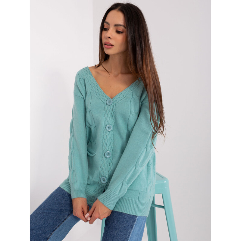 Fashionhunters Dámský mint cardigan s kabely