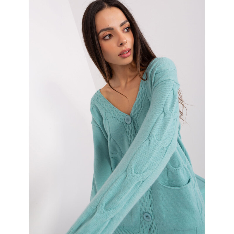 Fashionhunters Dámský mint cardigan s kabely