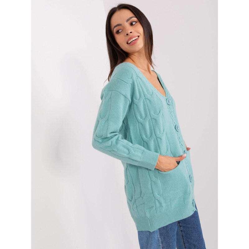 Fashionhunters Dámský mint cardigan s kabely