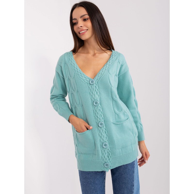 Fashionhunters Dámský mint cardigan s kabely