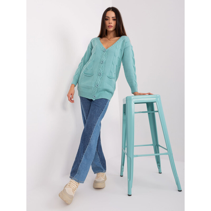 Fashionhunters Dámský mint cardigan s kabely