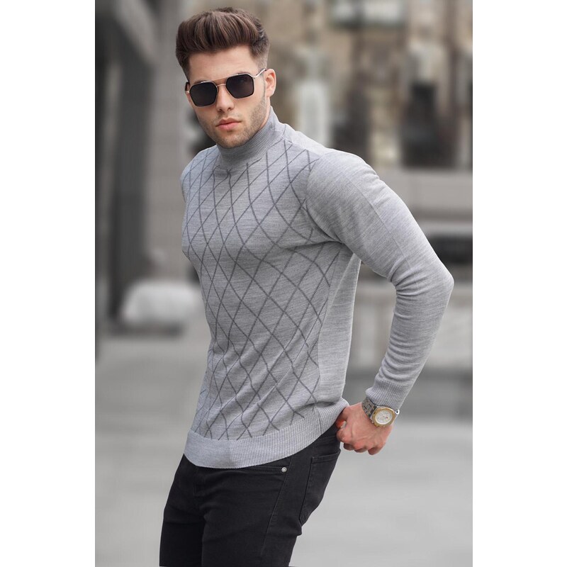Madmext Gray Turtleneck Knitwear Sweater 5785