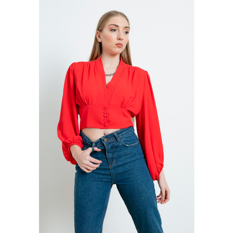 Lafaba Women's Red Crop Blouse