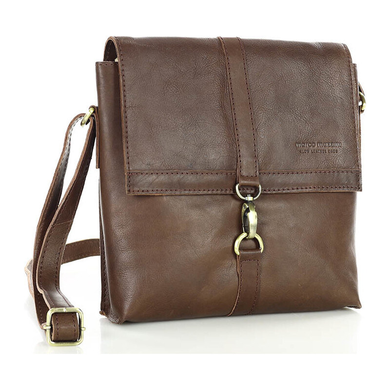 MARCO MAZZINI TMAVĚ HNĚDÁ ELEGANTNÍ CROSSBODY KABELKA S KLOPOU